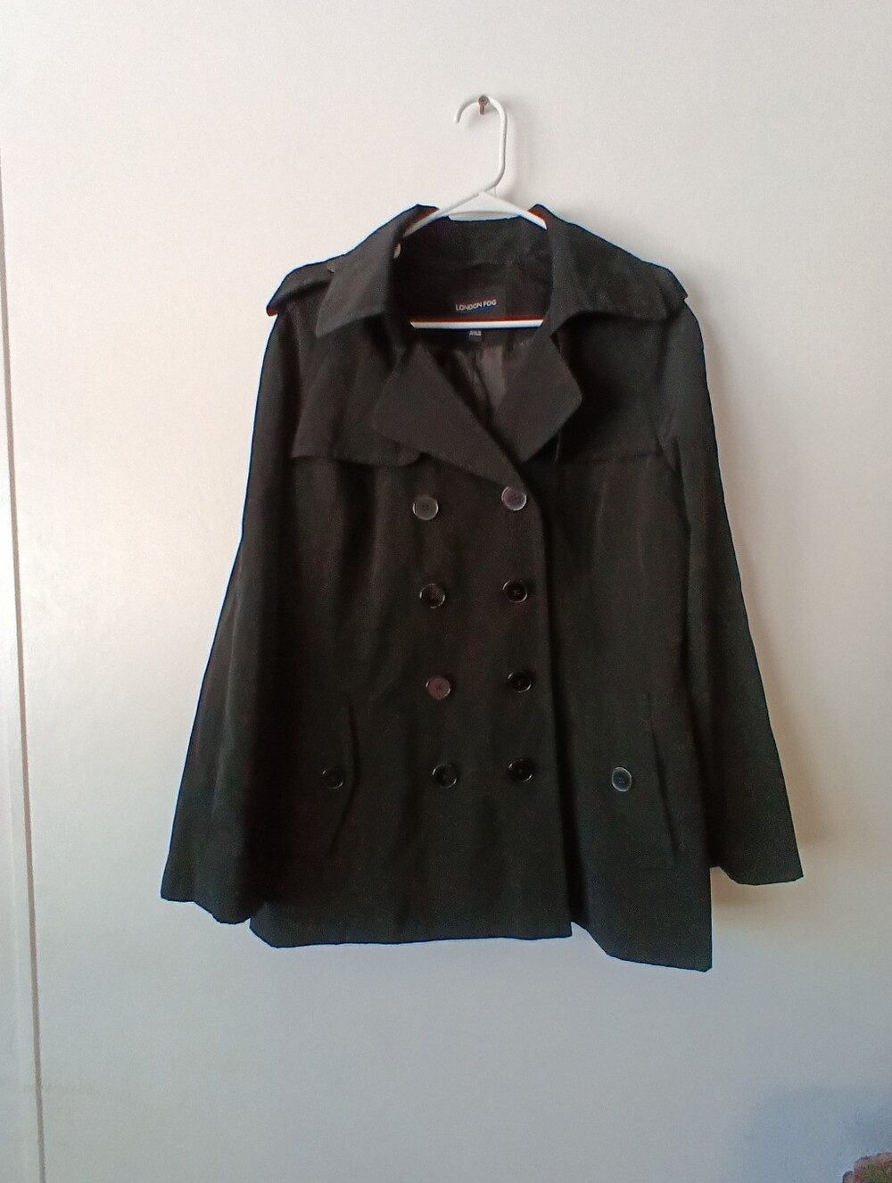 London Fog Ladies Black Coat, Polyester, Black Cute Double Breasted size L